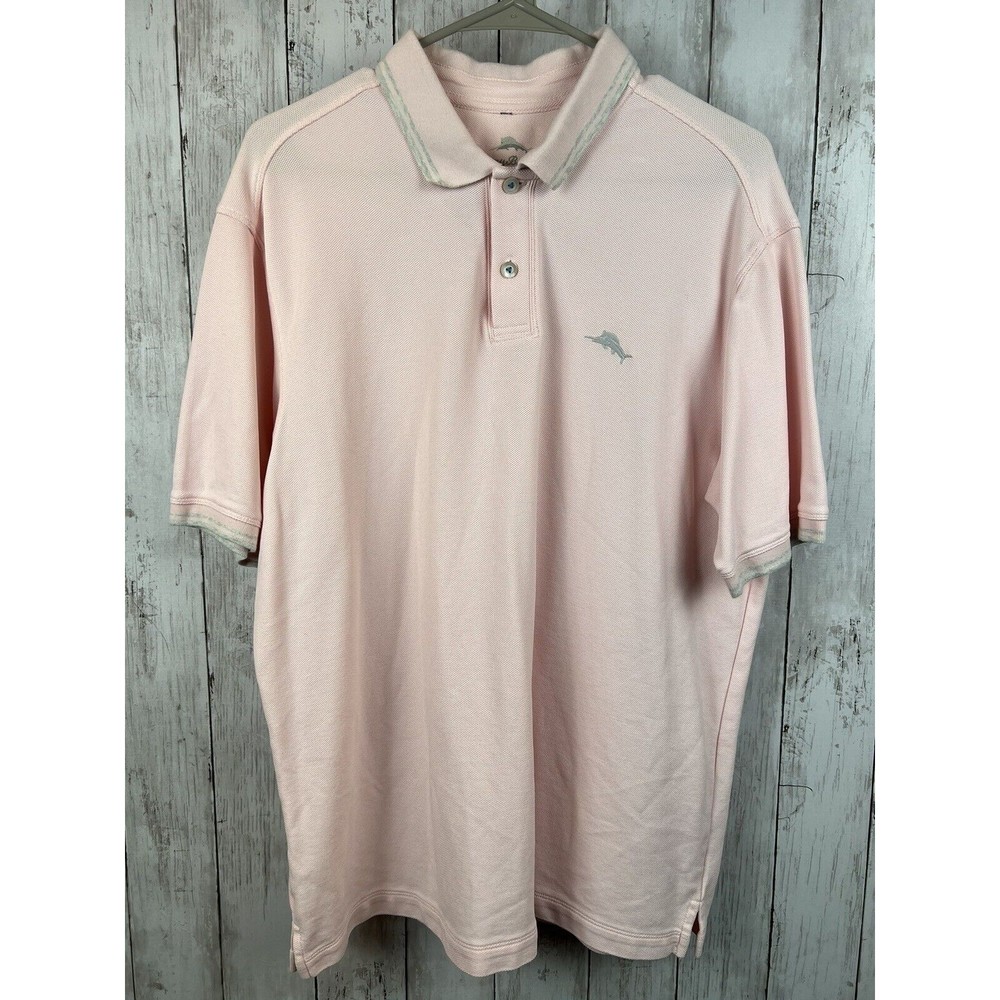Tommy Bahama Polo Shirt Mens Large Pink Supima Cotton Knit Casual Pullover
